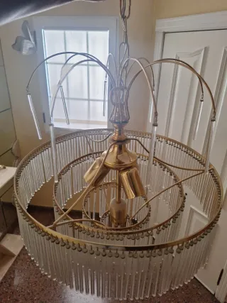 Lámpara colgante antigua dorada cristal