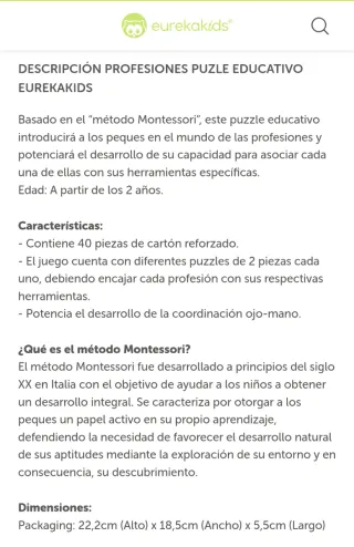 Puzzle Montessori Profesiones Eureka Kids 2+ años