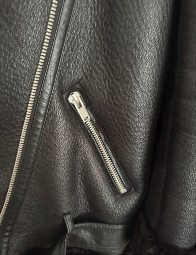 Abrigo Biker Zara Negro Piel Sintética