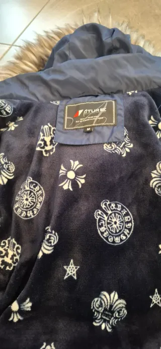 Parka larga azul marino con capucha mujer