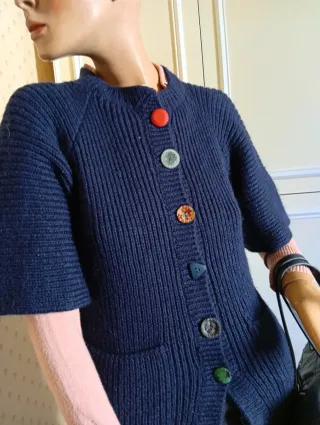 Cardigan blu taglia S con bottoni colorati