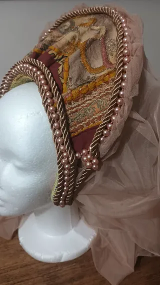 Tocado Medieval Oro y Rosa