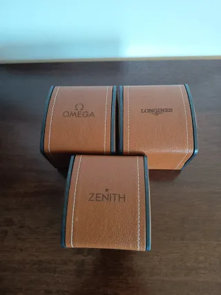 Scatole porta orologi vintage Omega, Longines, Zen