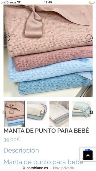 Manta Toquilla Bebé Azul Coto Blanc