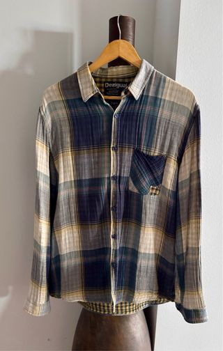 Camisa Desigual cuadros beige y azul