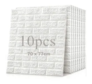 10 Láminas Adhesivas 3D Ladrillo Blanco 77x70cm
