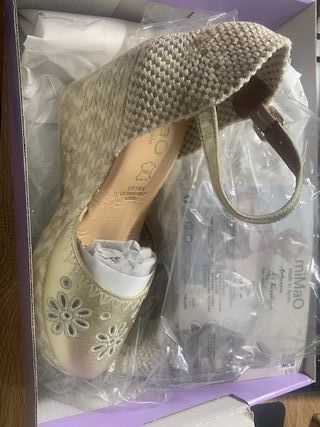 Zapato Sandalias esparto cuña talla 36 platino