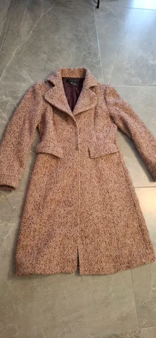 Abrigo de paño mujer Zara rosa tweed