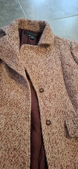 Abrigo de paño mujer Zara rosa tweed