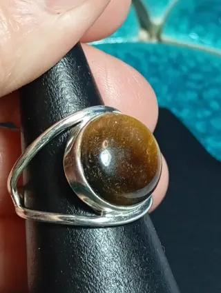Anillo Plata Ley Ojo Tigre Marrón
