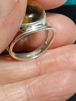 Anillo Plata Ley Ojo Tigre Marrón
