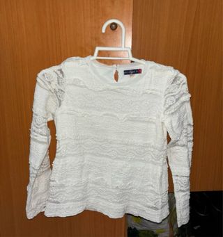 Blusa niña blanca encaje manga larga talla 11-12