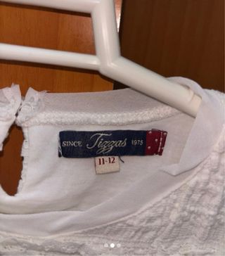 Blusa niña blanca encaje manga larga talla 11-12
