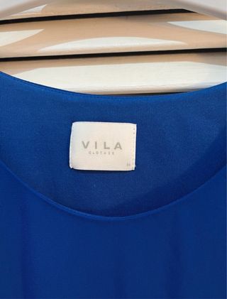 Vestido midi azul con lazo cintura Vila talla S