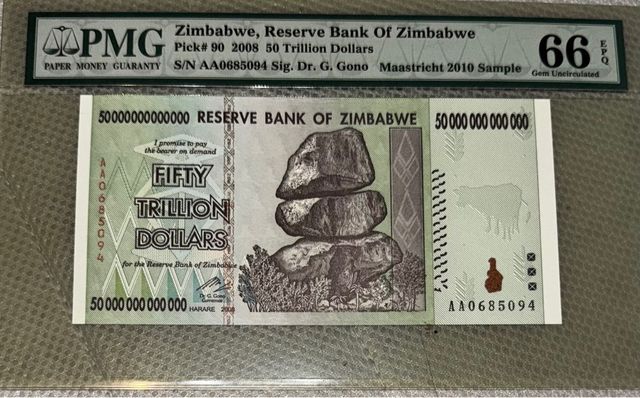 Zimbabwe 50 Trillones Dólares 2008 PMG 66 EPQ