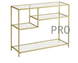 VASAGLE Tavolo Consolle, Tavolo Ausiliare, Vetro Temperato, Struttura in Metallo, con Ripiani, 35 x 100 x 80 cm, Moderno, per Corridoio, Soggiorno, Color Oro LGT022A61