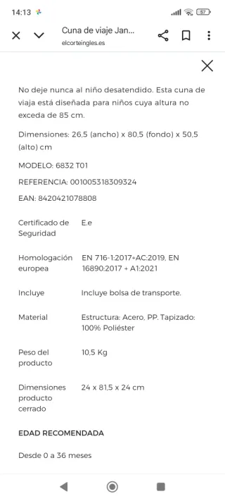 Jané - cuna de viaje + colchón