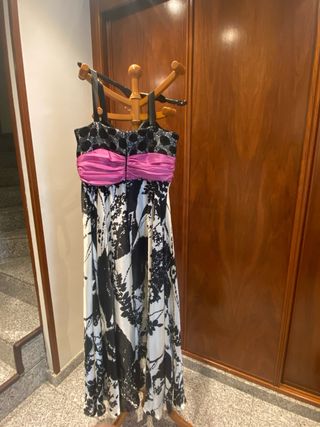 Vestido Fiesta Sonia Peña Negro Rosa Blanco