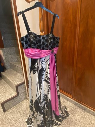 Vestido Fiesta Sonia Peña Negro Rosa Blanco