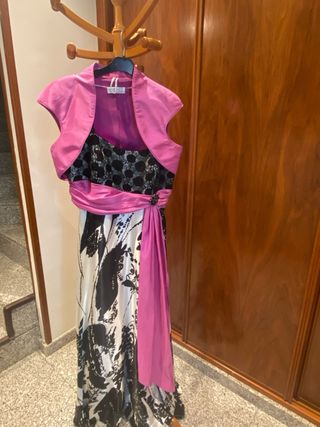 Vestido Fiesta Sonia Peña Negro Rosa Blanco