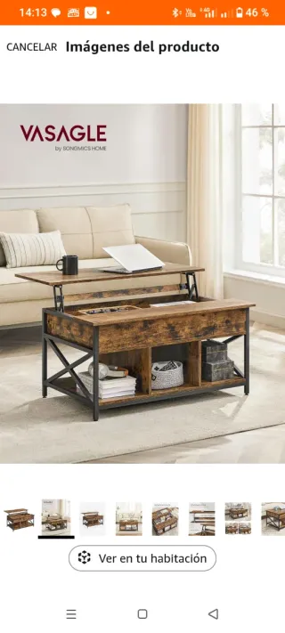 Mesa de centro elevable madera y metal