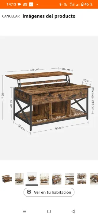 Mesa de centro elevable madera y metal