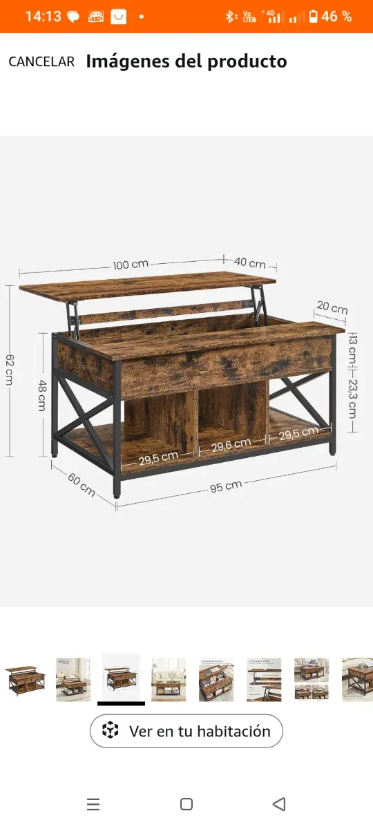 Mesa de centro elevable madera y metal