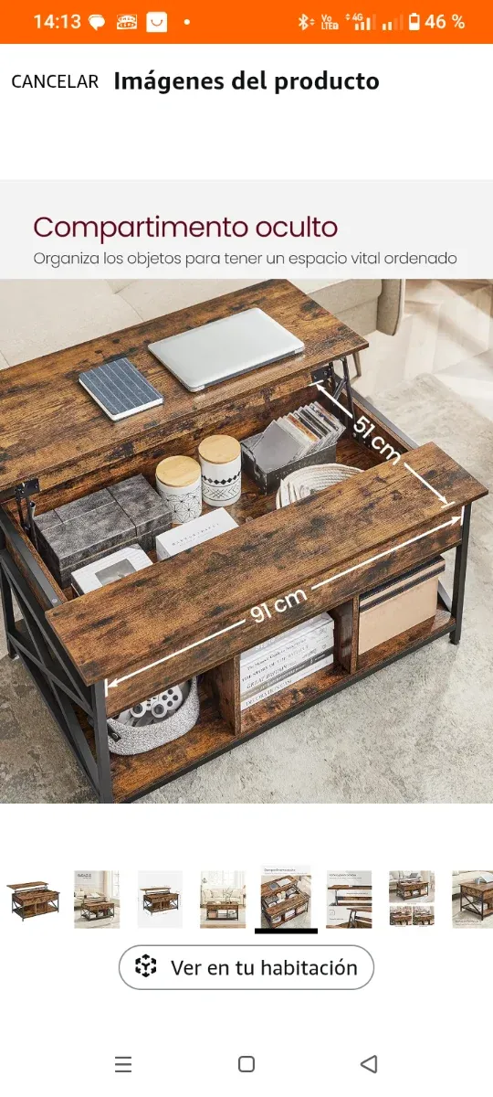 Mesa de centro elevable madera y metal