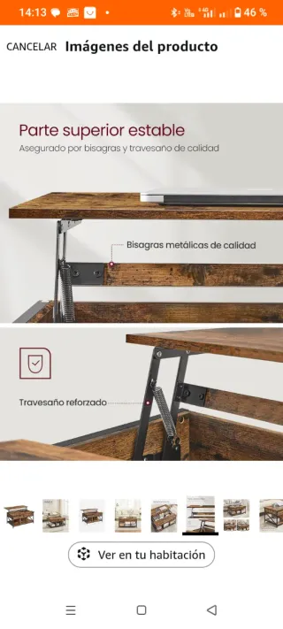 Mesa de centro elevable madera y metal