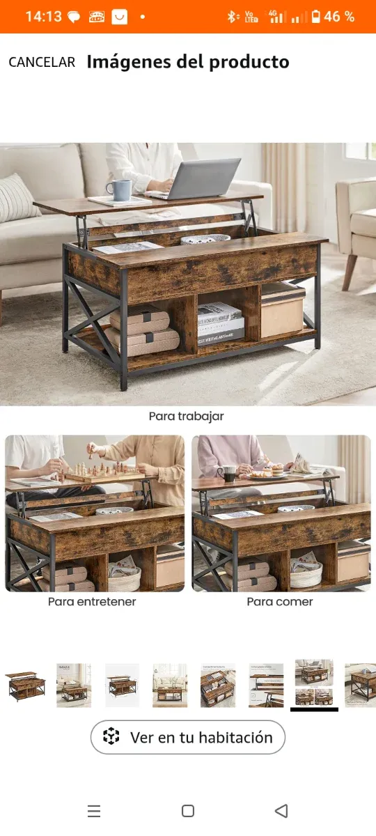 Mesa de centro elevable madera y metal