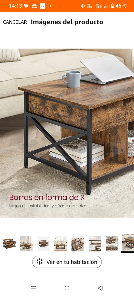 Mesa de centro elevable madera y metal