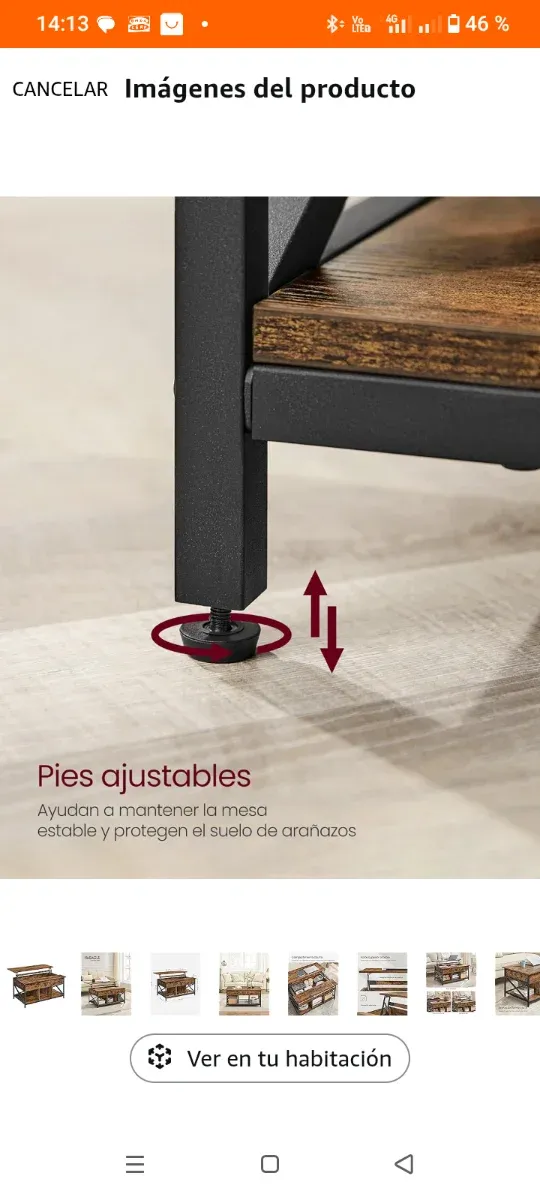 Mesa de centro elevable madera y metal