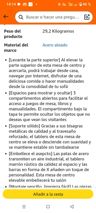 Mesa de centro elevable madera y metal