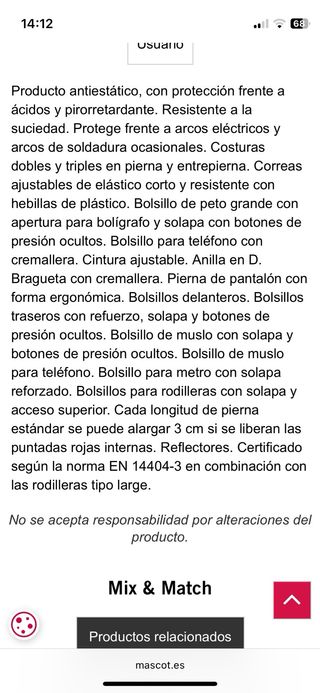 Peto de trabajo MASCOT azul XL