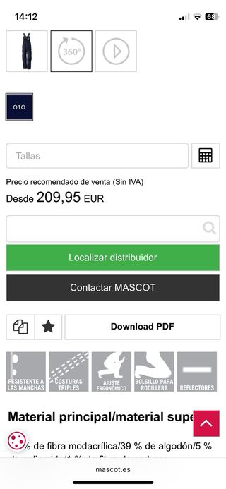 Peto de trabajo MASCOT azul XL