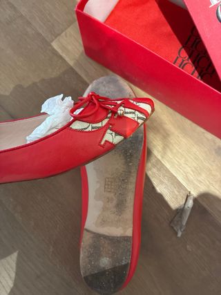 Manoletinas Piel Carolina Herrera CH Beige/Rojo