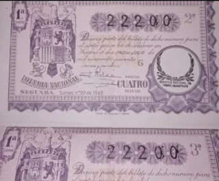 Décimos Lotería Nacional Años 40