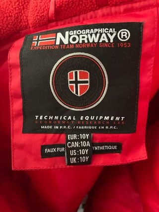 Abrigo Geographical Norway Rojo talla 10 años