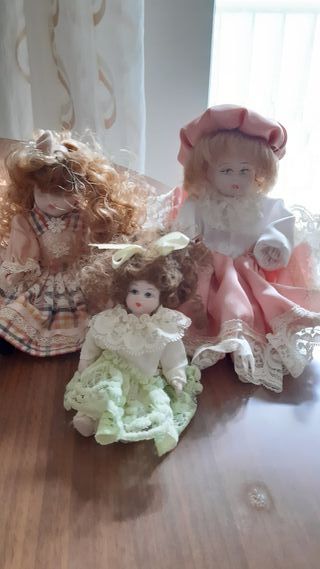 3 Bambole Porcellana Vintage Da Collezione