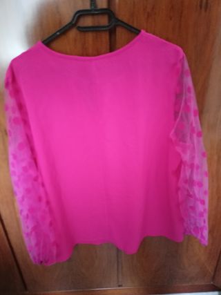 Blusa rosa mujer mangas con topos XXL