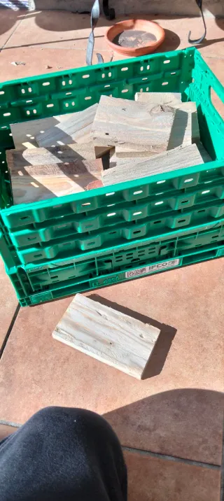 Scatola verde con legna per caminetto