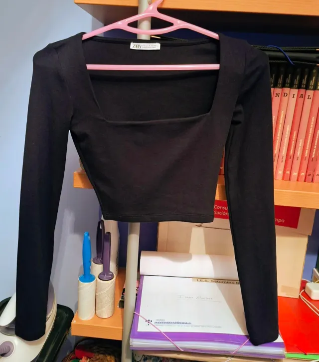 Top Zara manga longa gola quadrada preto