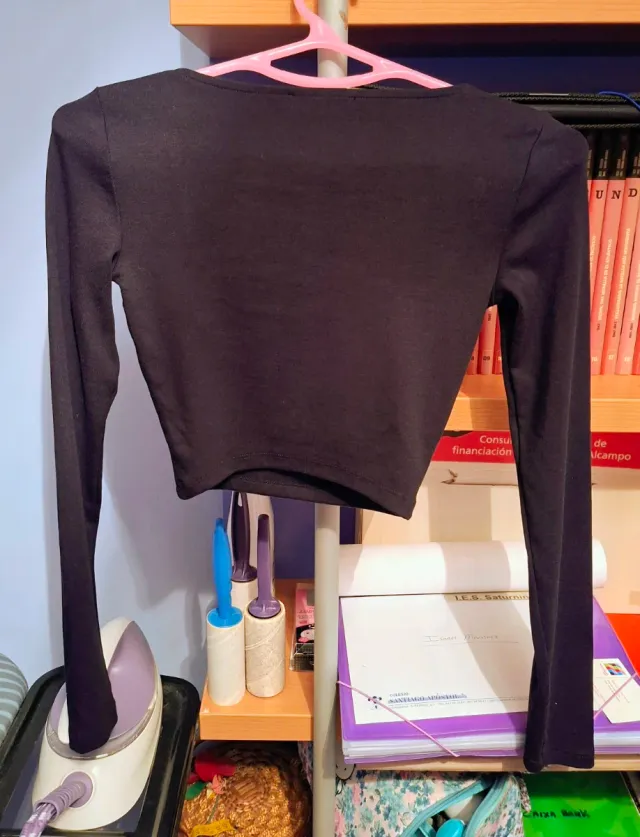 Top Zara manga longa gola quadrada preto