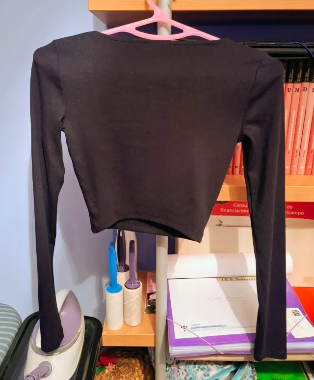 Top Zara manga longa gola quadrada preto