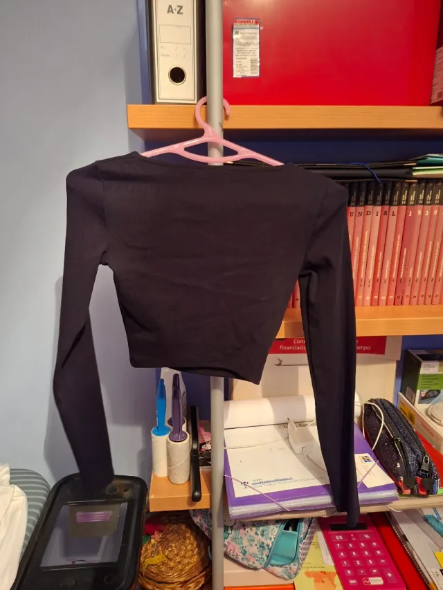 Top Zara manga longa gola quadrada preto