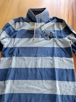 Polo Fred Mello uomo manica lunga righe blu/grigie