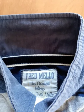 Polo Fred Mello uomo manica lunga righe blu/grigie