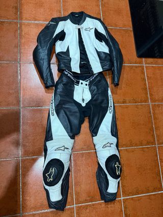 Traje Moto Alpinestars Cuero Blanco y Negro
