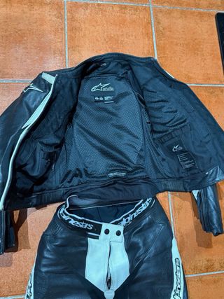 Traje Moto Alpinestars Cuero Blanco y Negro