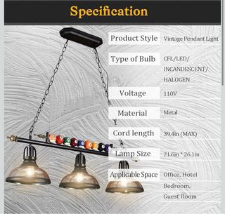 Lampada a sospensione da biliardo E27 GCQ